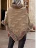 Solid Color Knitted Poncho W/ Fur Collar & Trim